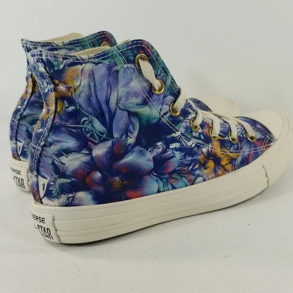 Converse Chuck Taylor All Star Floral Blue Purple Hi Top Sneakers 7 - Picture 2 of 13